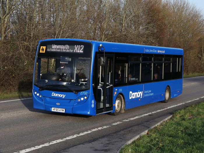 Photo of a Damory bus operating the X12 route to Weymouth from Blandford